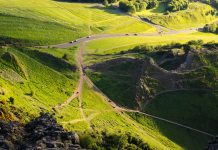 Corrugated Steel Shelves Line a Church